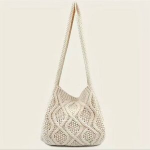 Off White Crochet Knit Handbag Shoulder Bag Crossbody Purse Nwt